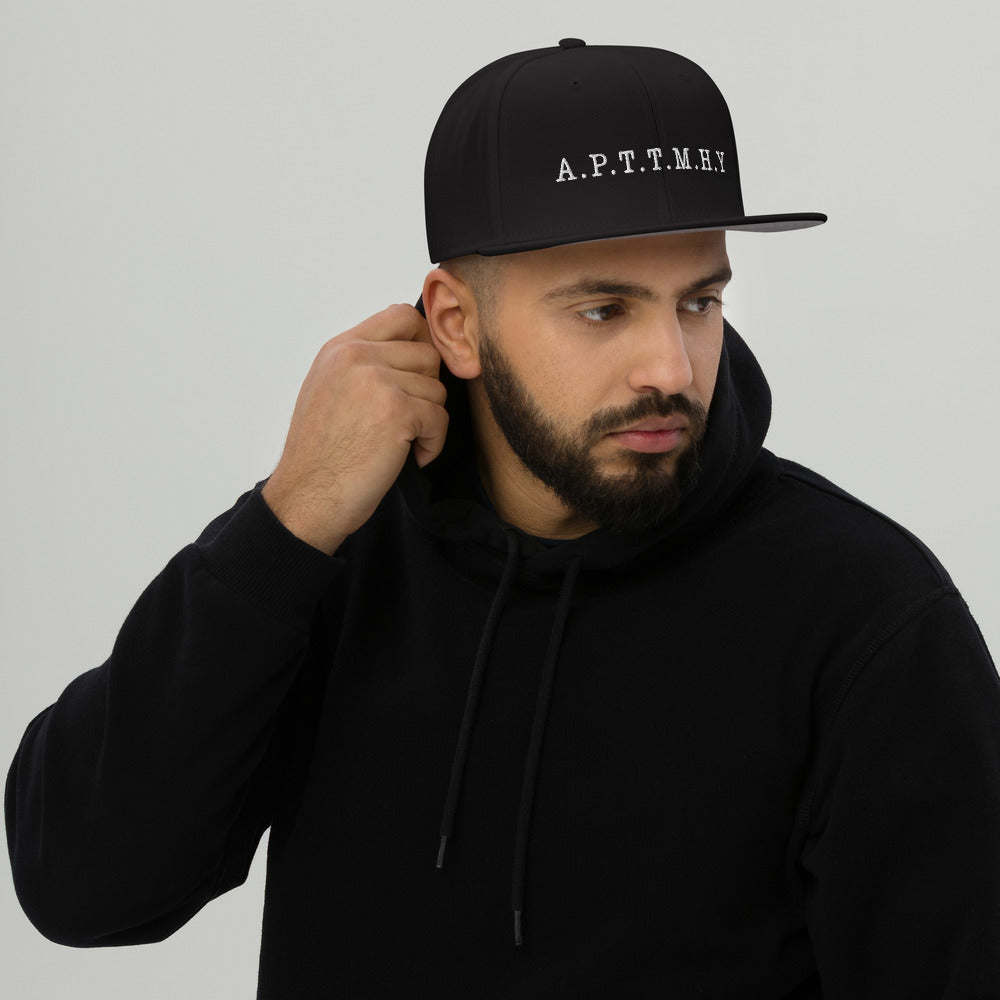 Black 'A.P.T.T.M.H.Y' Embroidered Snapback Hat